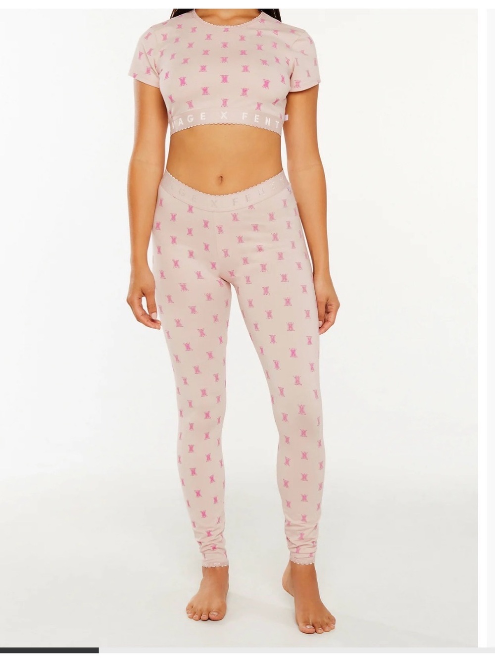 Savage X Fenty Light Pink Monogram Crop Top & Leggings Set